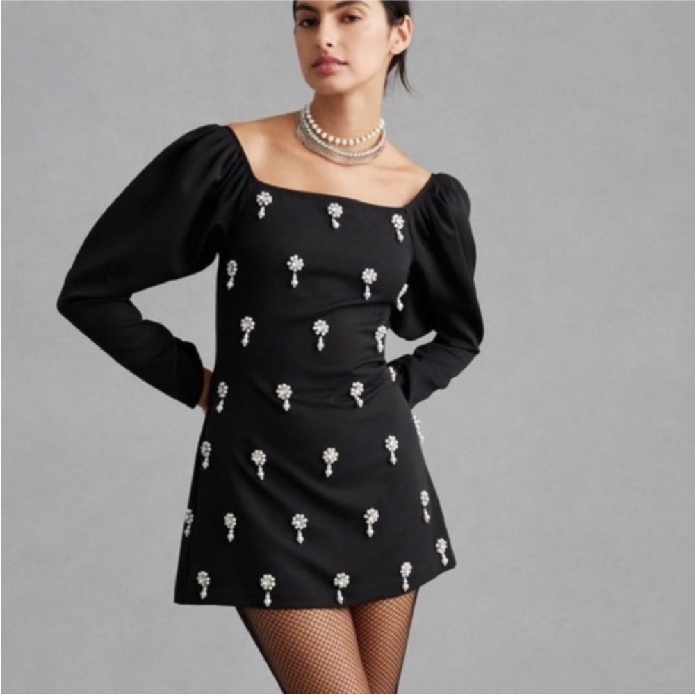 Anthropologie Black Dress with White Floral Accents